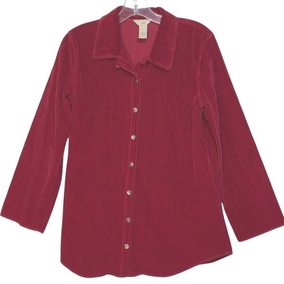 J Jill Tops - J‎ Jill Shirt Red Corduroy Button Front Shirt Top Outdoor Casual Velvet Insert S